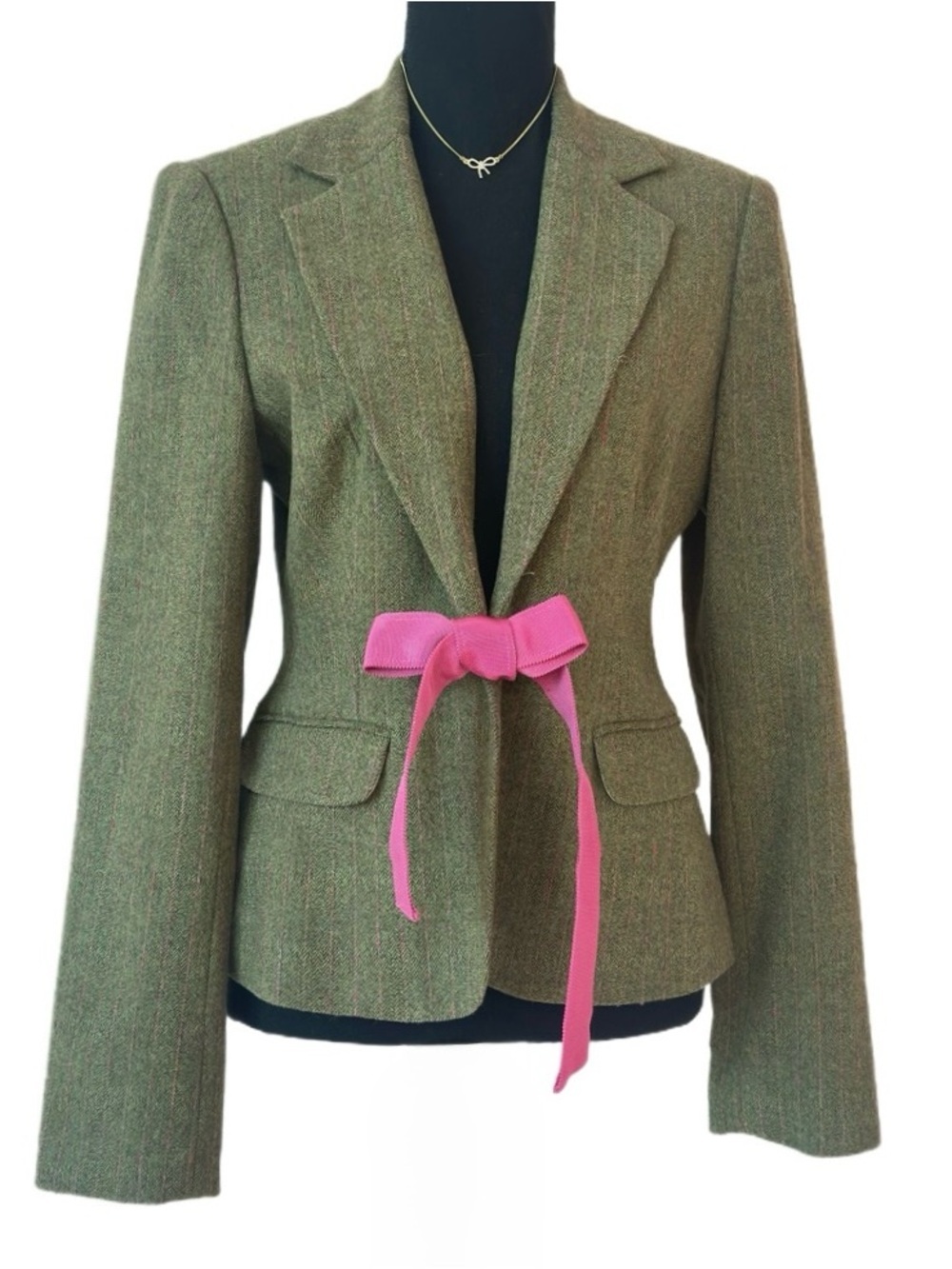 LILLY PULITZER military green tweed style pink pinstripe long sleeve jacket - Picture 5 of 13